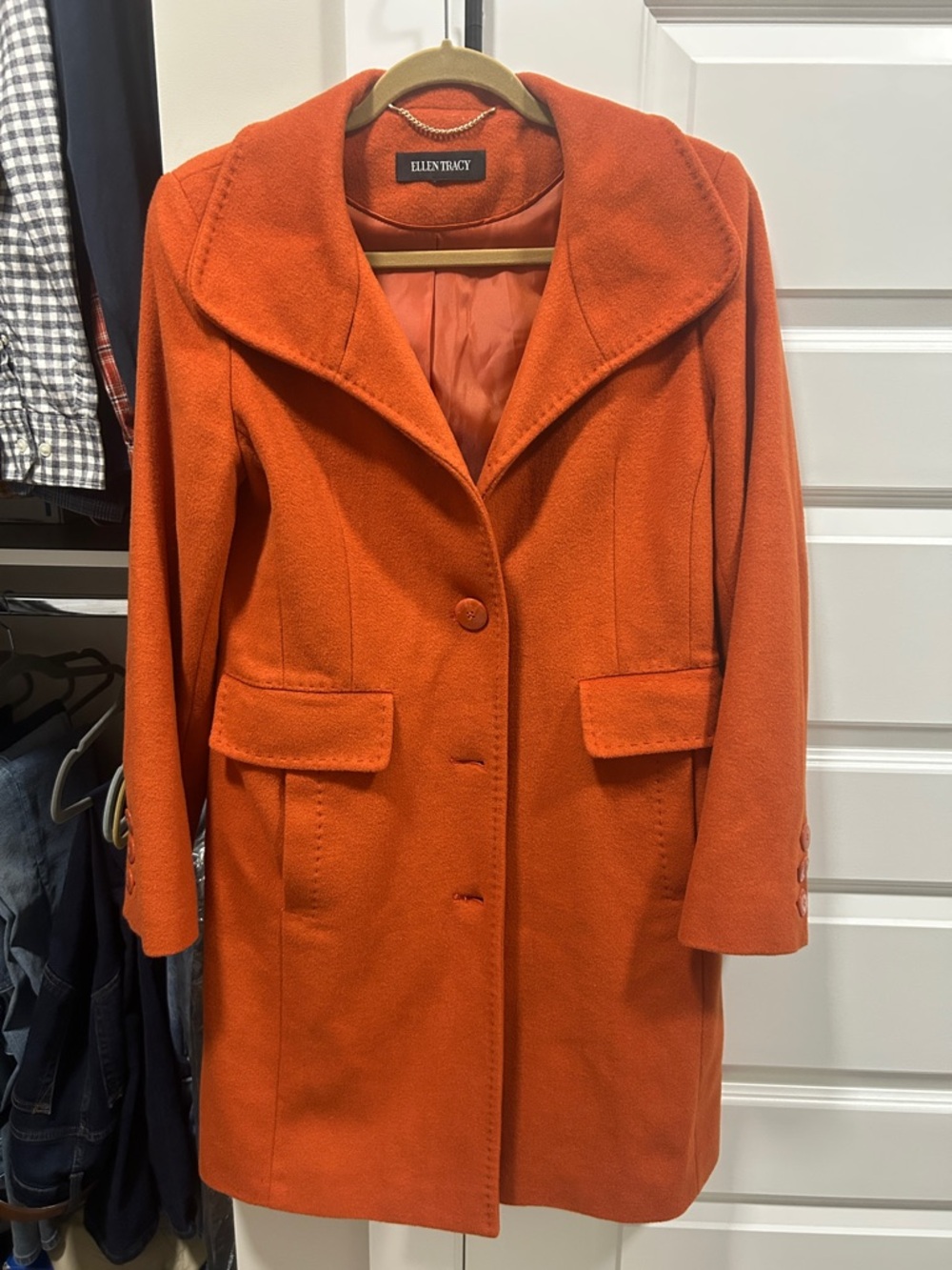 Ellen Tracy Orange Wool-Blend Single-Button Coat